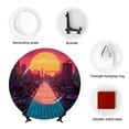 thumbnail image 4 of Bingfone Neon Sunset Cyberpunk Cityscape Print Bone China Dinner Decorative Plates,Handmade Ceramic Dinner Plate with Stand for Home Club-7in, 4 of 6