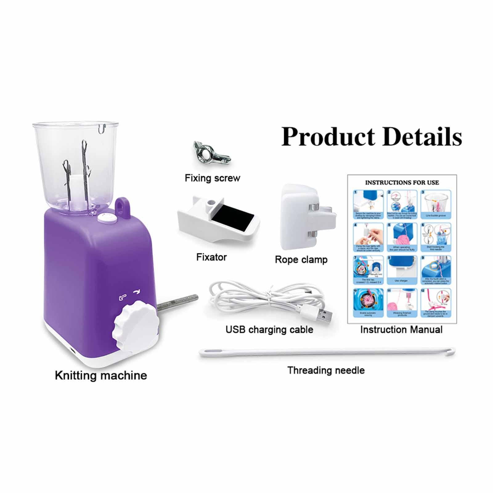 GUOOL Electric Knitting Machine manual knitting machine automatic knitting loom weaving machine yarn maker portable PP material suitable for bracelets necklaces handcraft home party gift Violet