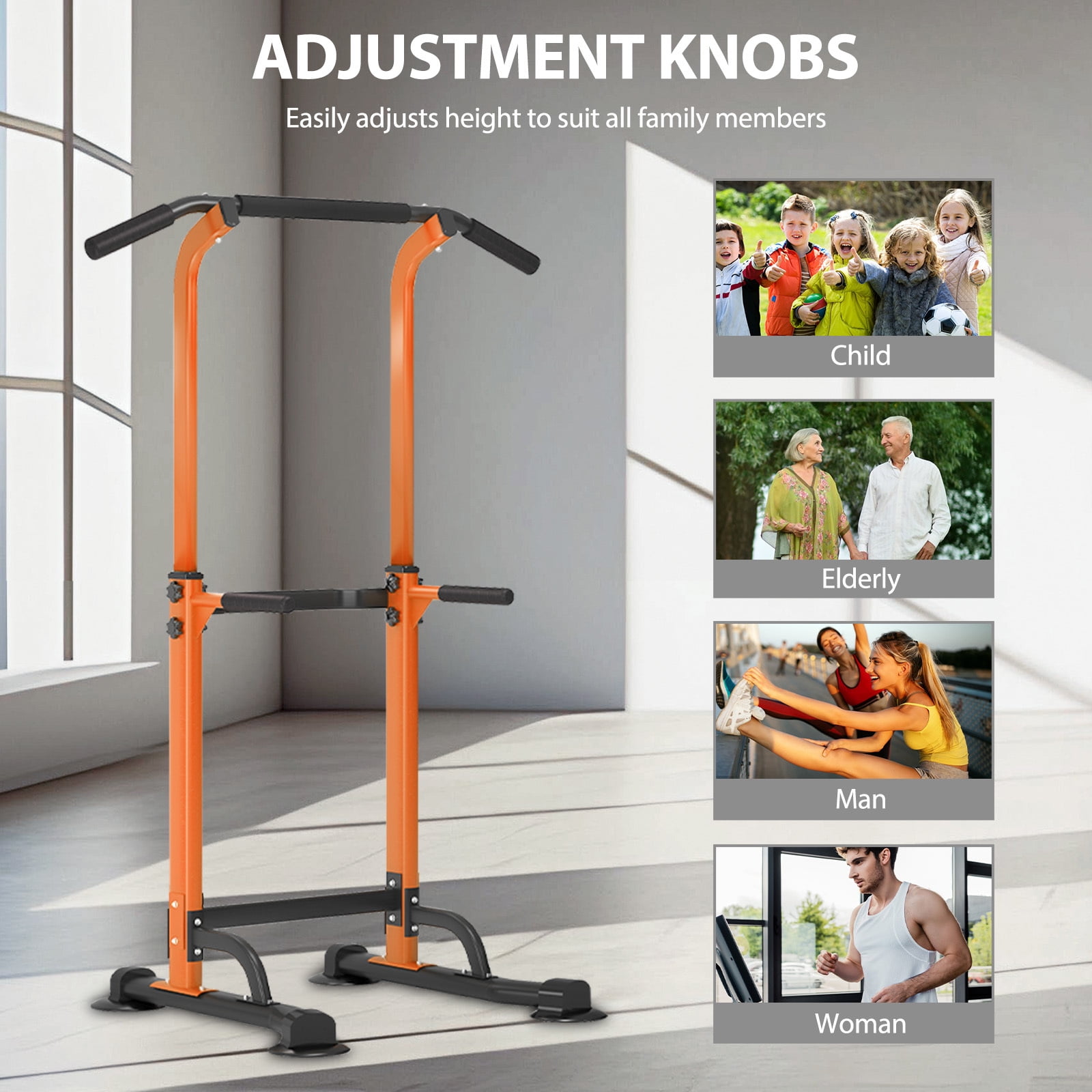 SogesPower Adjustable 83"H Pull up Bar Power Tower Multifunctional Fitness Station for Home