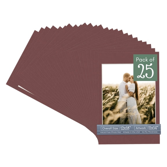 Maroon Red Picture Frame Mat for 12x18 Frames - Fits 11x14 Photos - 25 Mats