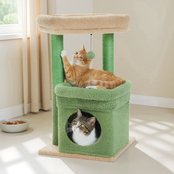 Pefilos 27" Cat Tree Tower for Indoor Cats with Scratching Posts, Climbing Cute Cat Condo, Cat Tree House, Green