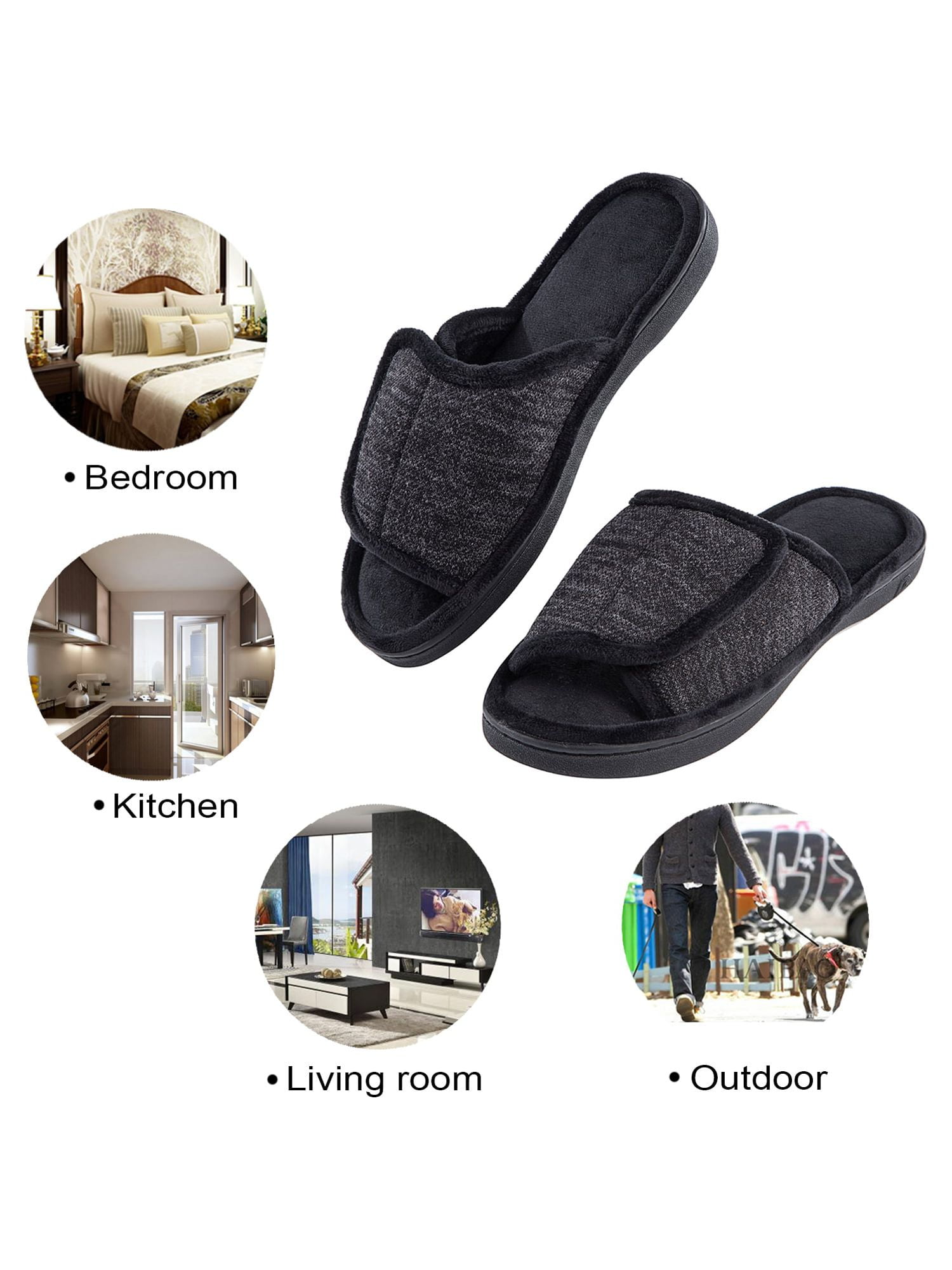 DL Adjustable Mens Slippers Memory Foam Open Toe House Slippers