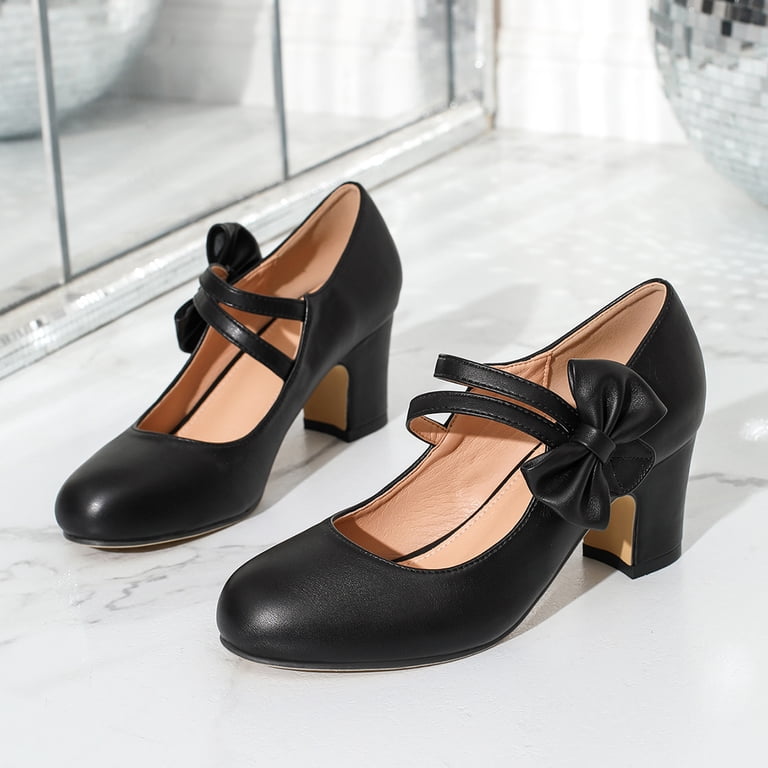 cute black dress sandals Modisza Mary Jane Block Heels for Women Cute Bow Ankle Strap Leather Pumps  Ladies Slip on Party Dress Sandals Wedding Shoes Size 10 Purple