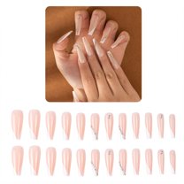 RAGUPEL 24Pcs Glue on Nails for Women,Diamond-Accented Press on Nails Coffin,Classic Design Nail Tips Square,Stick on Nails for Parties,Gatherings and Photo Shoots,Style3