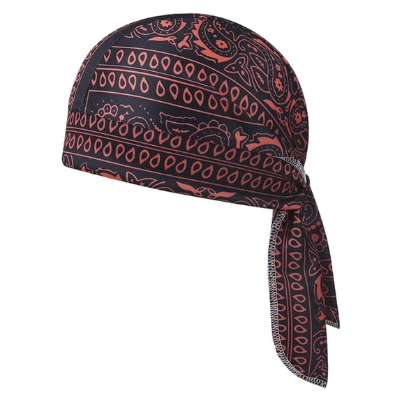 Do Rag Paisley Printed Polyester Elastic Tie Back Bandana Head Wrap Sweat Wicking Motorcycle Skull Cap for Cycling Running Construction Outdoor Use(Dark Red-55~58cm)