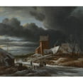 thumbnail image 2 of Jacob van Ruisdael 23x20 Black Ornate Framed Double Matted Museum Art Print Titled: Winter Landscape (C. 1665), 2 of 5