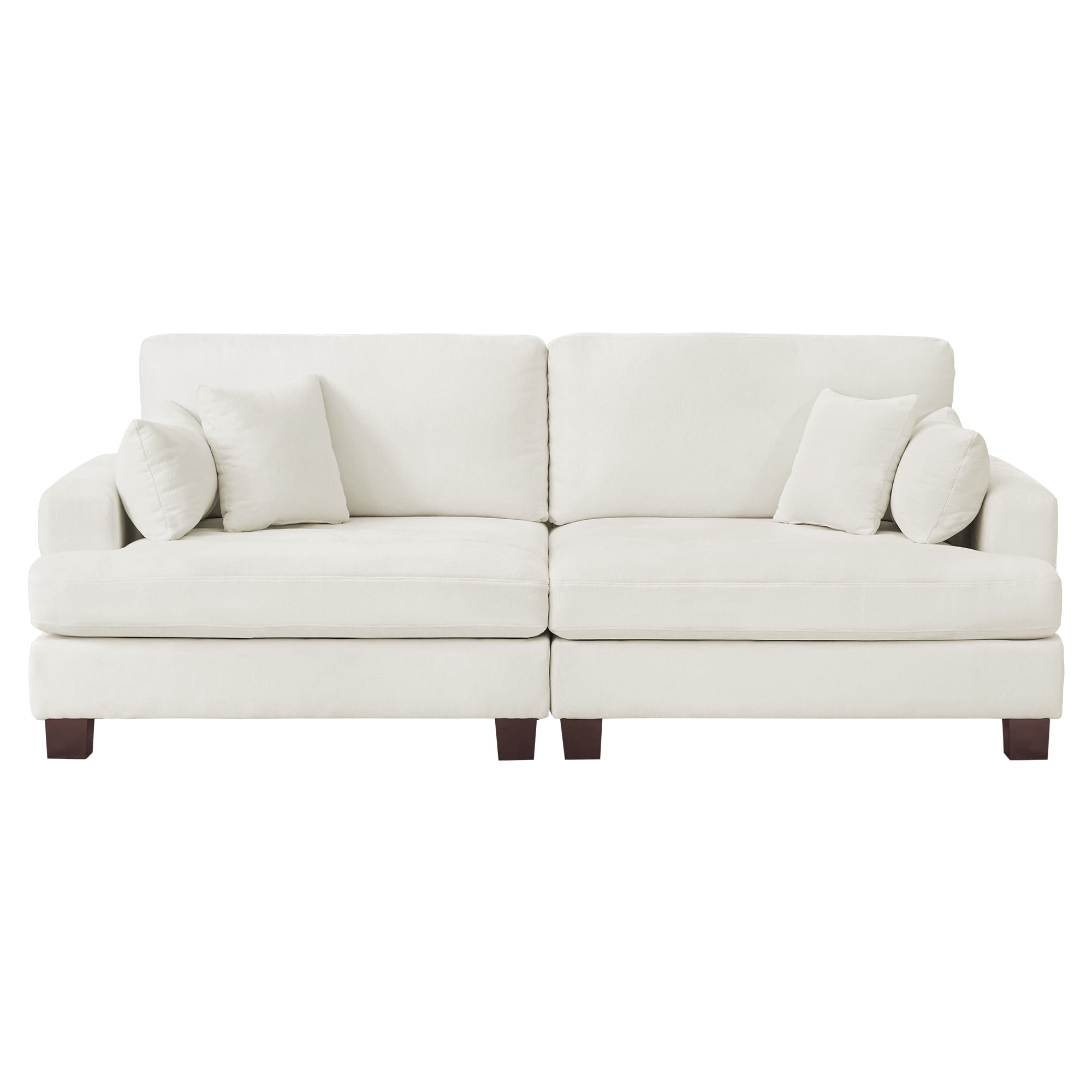 Dycanpo 3 Seater Corduroy Sectional Sofa with Pillow, 88" Upholstered White Couch, Loveseat Sofa for Living Room, Beige White