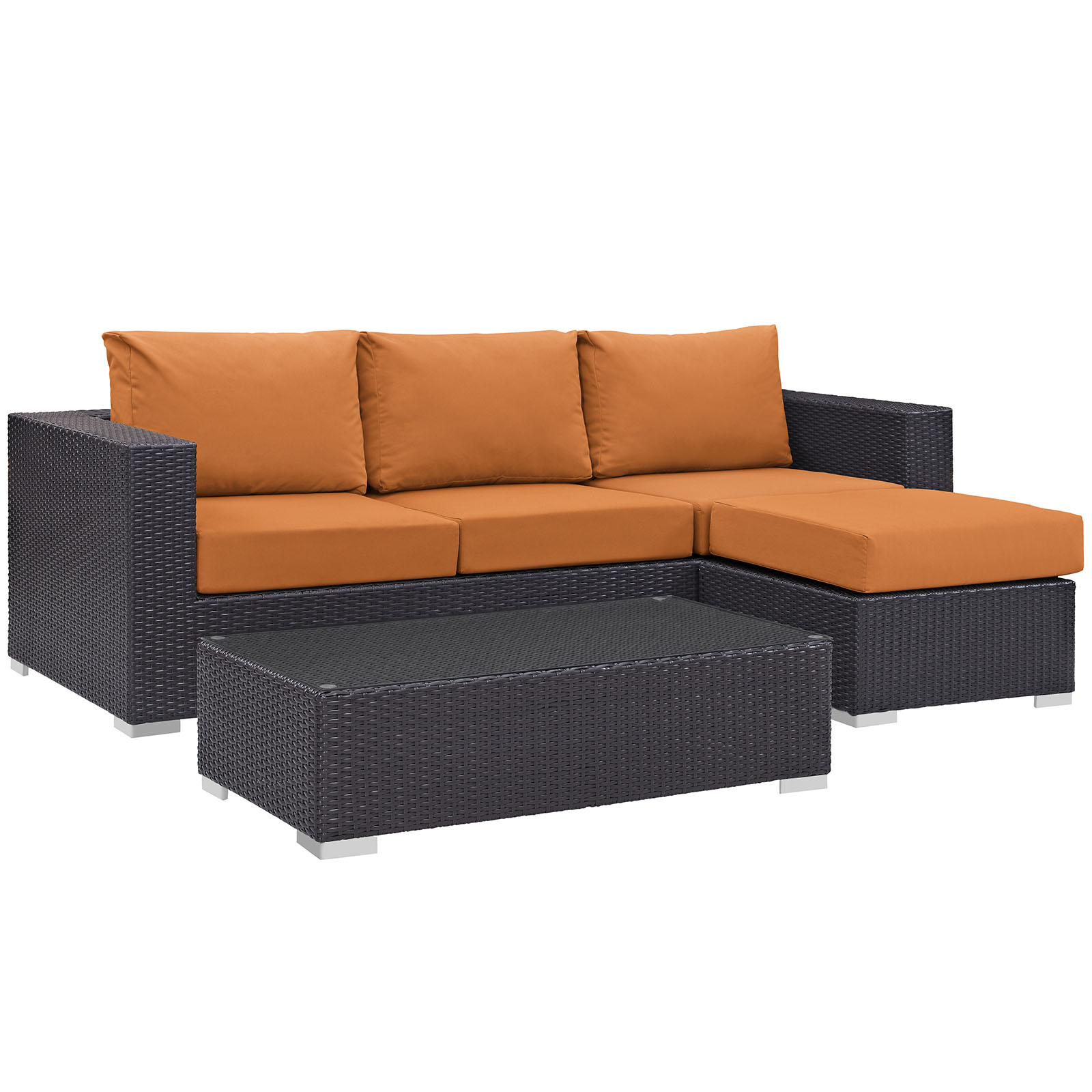 Modway Convene 3 Piece Outdoor Patio Sofa Set in Espresso Orange - image 2 of 7