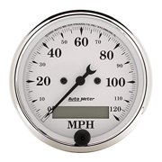 Autometer 1688 Old-Tyme White Speedometer 3-1/8, 120 MPH , Electric Programmable W/ Lcd Odometer