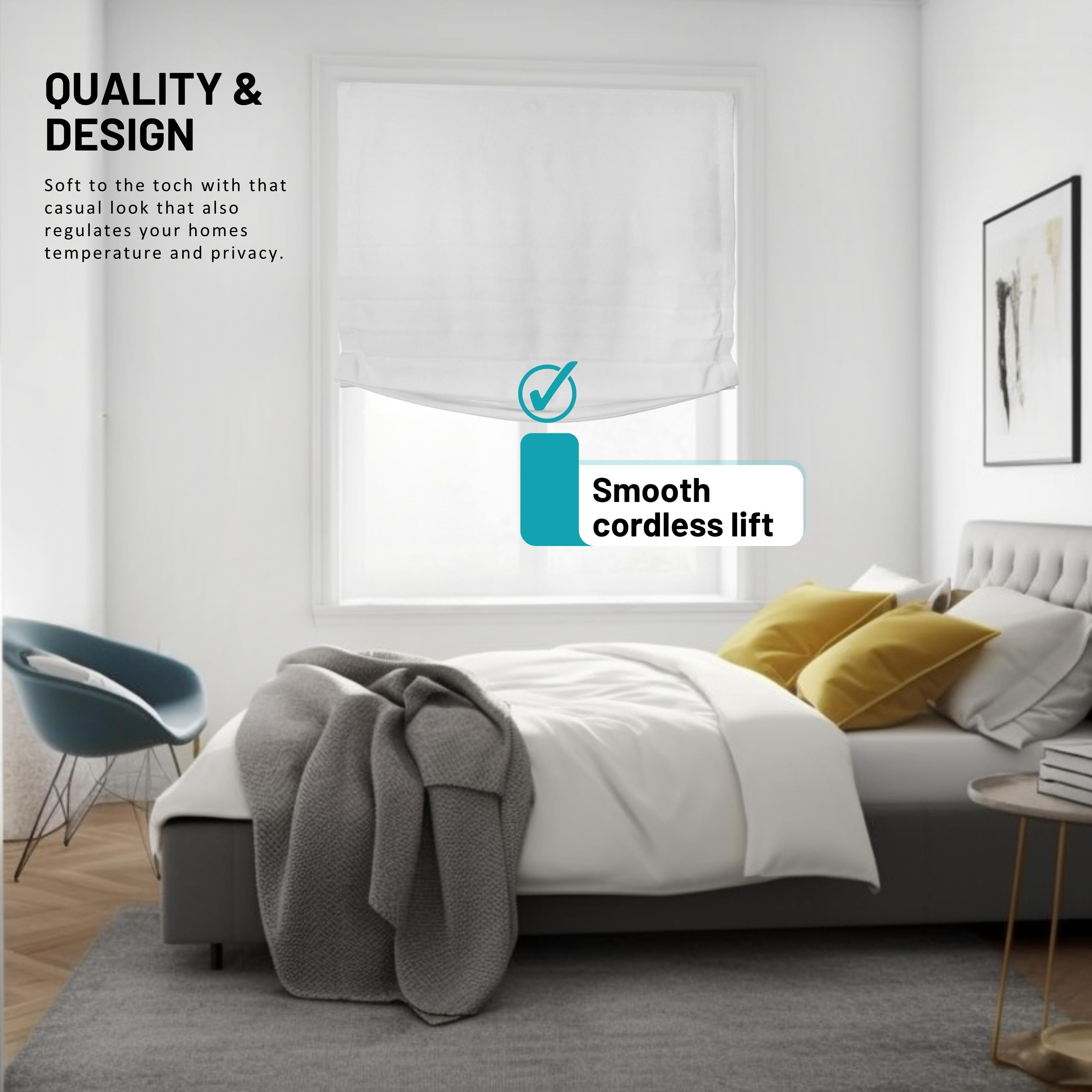 Chicology Cordless Roman Shades, White (Relaxed), 39"W X 64"H