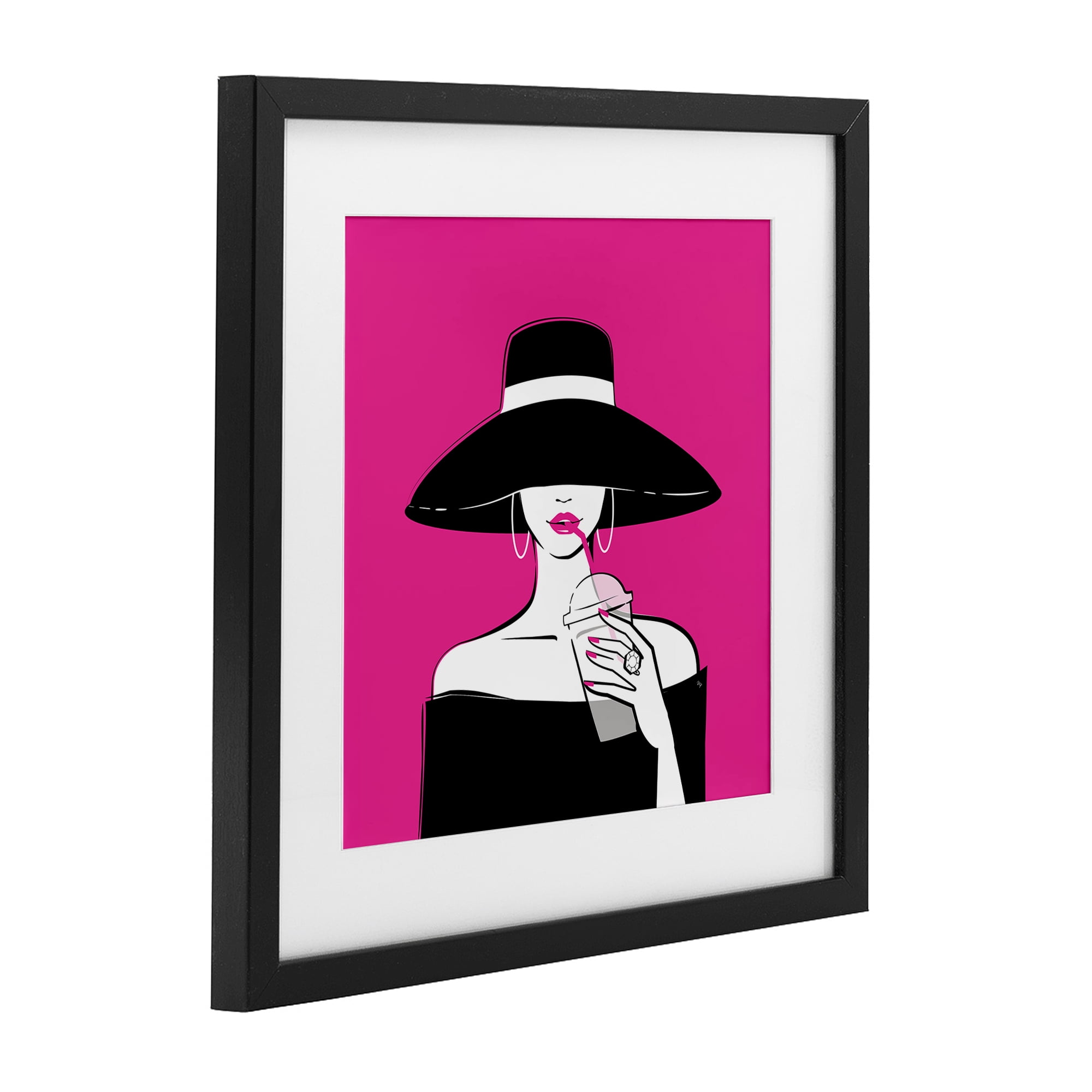 Stupell Industries Black Hat Glamourous Woman Black Framed Print Under Glass, design by Martina Pavlova