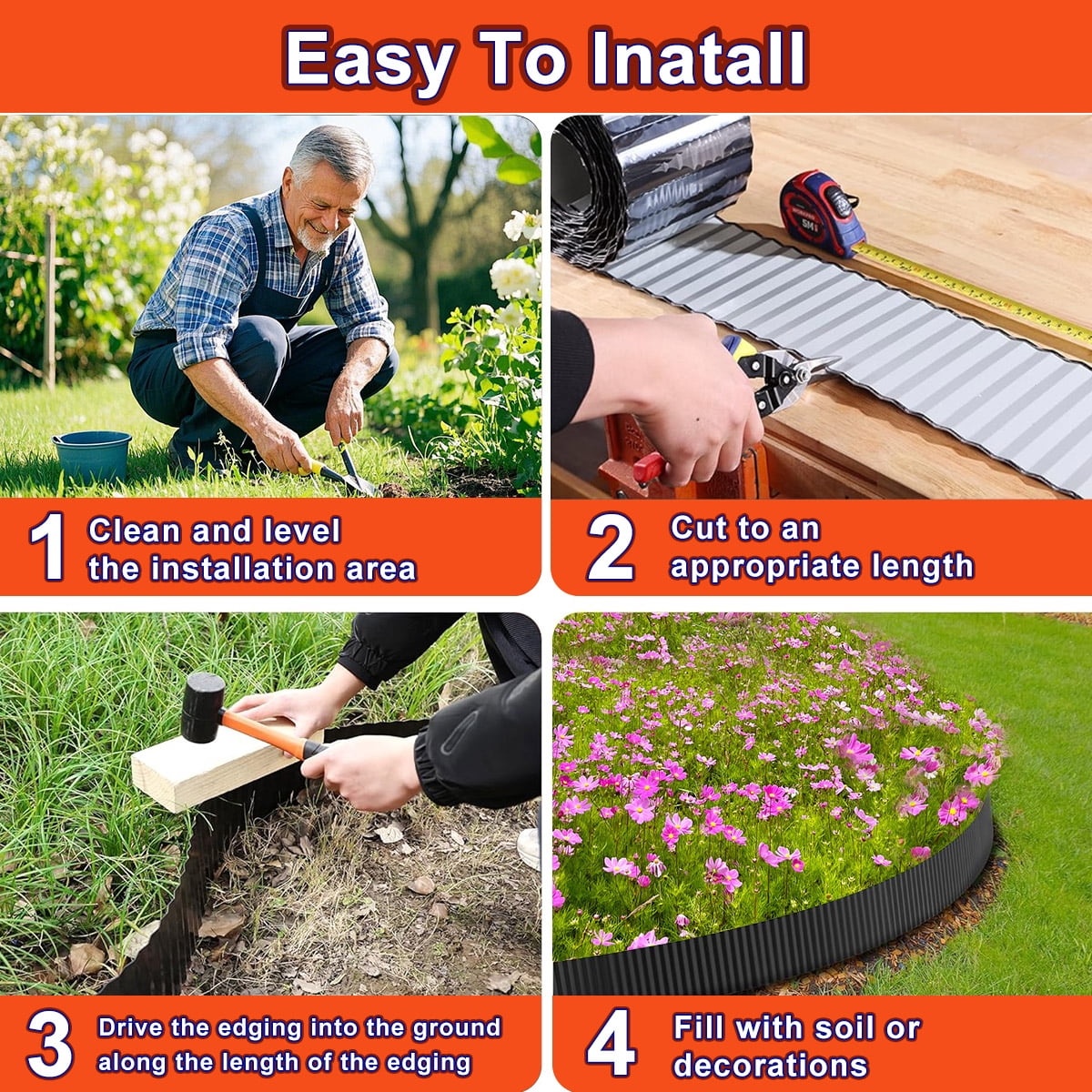 PUCACHI 20ft Metal Garden Edging, 6 Inch Tall Heavy Duty Landscape Edging, No Dig Corrugated Steel Border with Stakes for Flower Beds Lawn Pathways – Rust Resistant Black