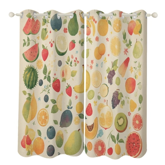 Various Fruits Blackout Curtains, Watercolor Pattern Window Treatment Grommet Curtains for Bedroom Thermal Insulated Window Curtains for Living Room 2 Panel Set