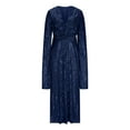 thumbnail image 5 of LYEAA Elegant Dresses for Women Long Sleeve V Neck Glitter Sequin Mesh Long Dress Flowy Dress Solid Color Evening Gown Cocktail Dress Fashion Dress Ruched Dress Blue L, 5 of 5