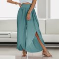 thumbnail image 3 of B91xZ Women Wide Leg Pants Linen Blend Drawstring Wide Leg Pant,Green X-S, 3 of 5