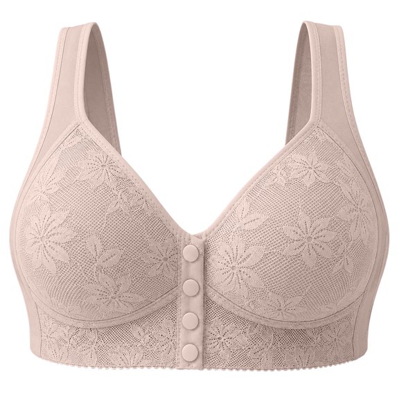 Squevariel Women Front Closure Bra Plus Size Wireless Solid Color Bra Breathable Fixed Cup Side Support Bra
