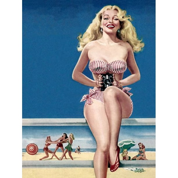Pin Up Girl Vintage Pinup Girl Blond At Poster Print Walmart Com Walmart Com