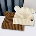 thumbnail image 3 of Skymirror Winter Hat Solid Color Stretchy Super Soft Windproof Extra-Thick Keep Warm Polyester Women Outdoor Knitted Cute Bear Ears Hat for Girl, 3 of 8