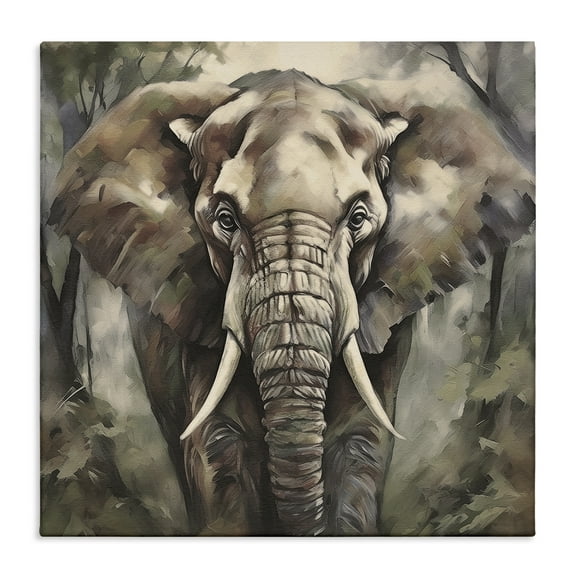 Stupell Industries Grey Elephant Portrait Animals Painting Wrapped Canvas Art Print Wall Art, 17 x 17