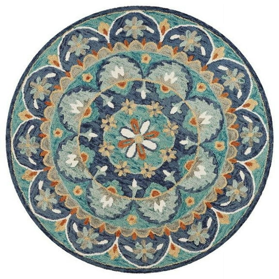 6 ft. Floral Mandala Round Rug, Blue