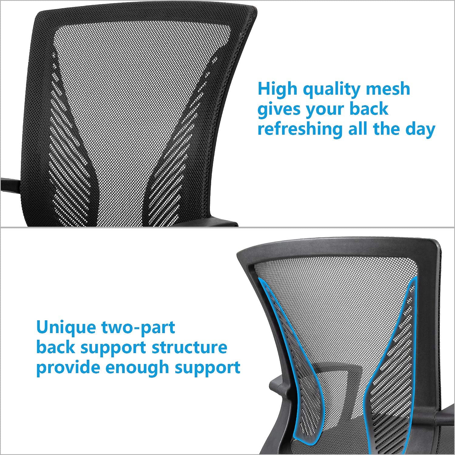 Homall Mid Back Office Chair Computer Ergonomic Mesh Chair Adjustable Mesh Chair with Armrest, Black