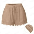 thumbnail image 2 of JFGHDG Women Floral Lace Trim Drawstring Baggy Stretch Basketball Booty Workout Shorts, Khaki XL, 2 of 3
