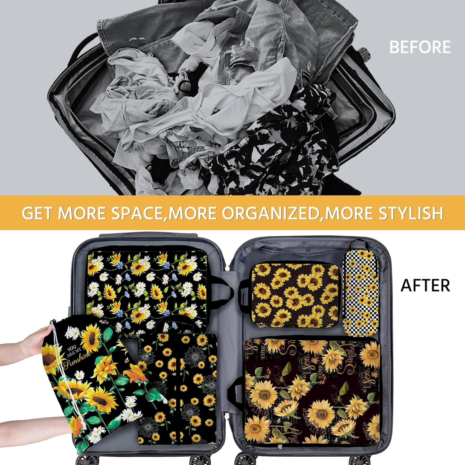 6 Set Compression Packing Cubes for Suitcases Waterproof Travel Bags Organizer for Luggage Backpack Space Saver