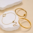 thumbnail image 2 of 3-Piece Gold Bracelet Set for Women, Stackable Four-Leaf Clover Lucky Bracelets, Stainless Steel with Zirconia, Hypoallergenic Gift for women, 2 of 5