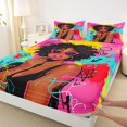 thumbnail image 4 of Castle Fairy Black Girl Lipstick Pattern Queen Sheets 4 Pieces,Abstract Graffiti Artwork Queen Sheet Sets,Pink Teal Black,1 Fitted Sheet, 1 Flat Sheet and 2 Pillowcases, 4 of 6