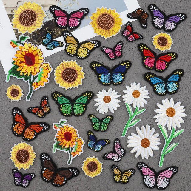 33 piezas de parches termoadhesivos bordados, juego de parches termoadhesivos con girasoles, mariposas y margaritas para coser o pegar