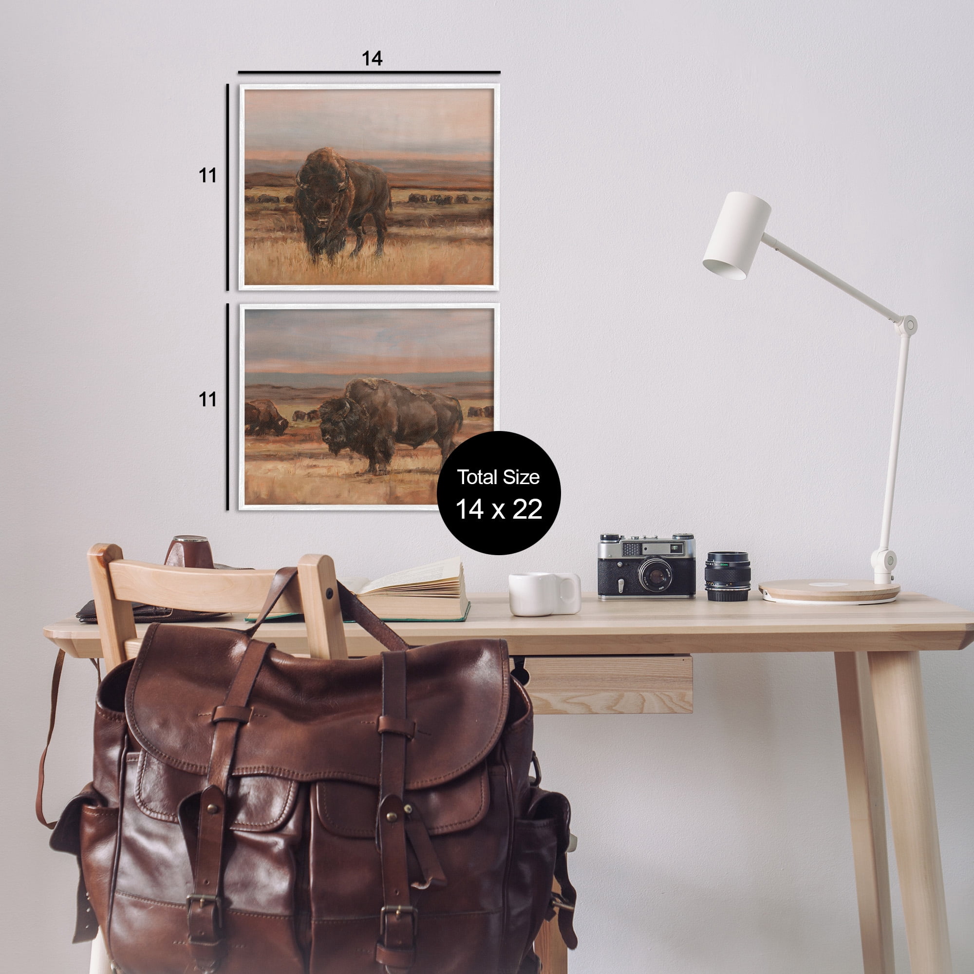 Stupell Industries Scattered Bison & Farmland Animals & Insects Painting White Framed Art Print Wall Art, 14 x 11, Set of 2