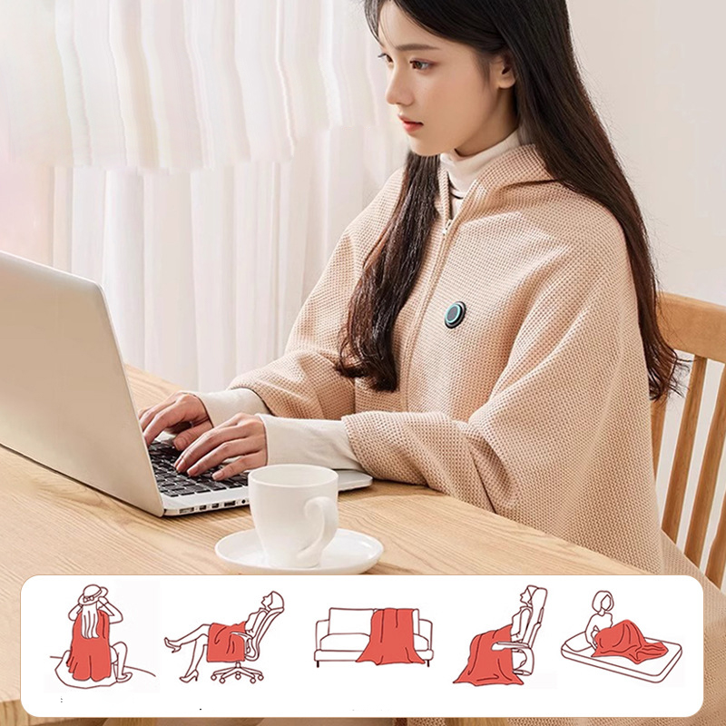 2026 New Portable Heated Blanket Shawl Wrap for Women, Portable Soft Zipper Electric Heated Blanket Shawl with 3 Heating Levels , Machine Washable Heated Wrap for Neck & Shoulder