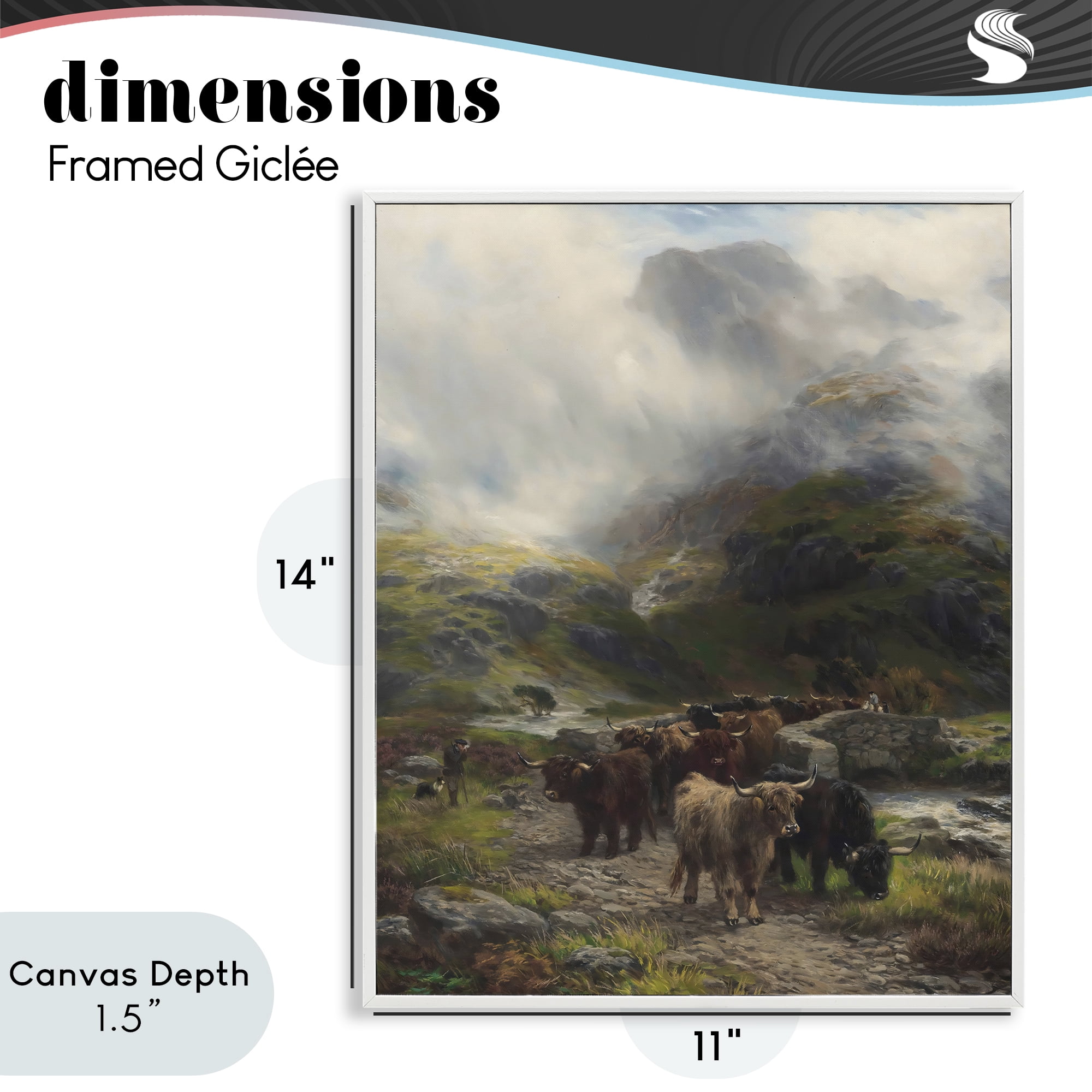 Stupell Industries Moody Highland Cows Herd White Framed Giclee Art, design by Arlington Prints