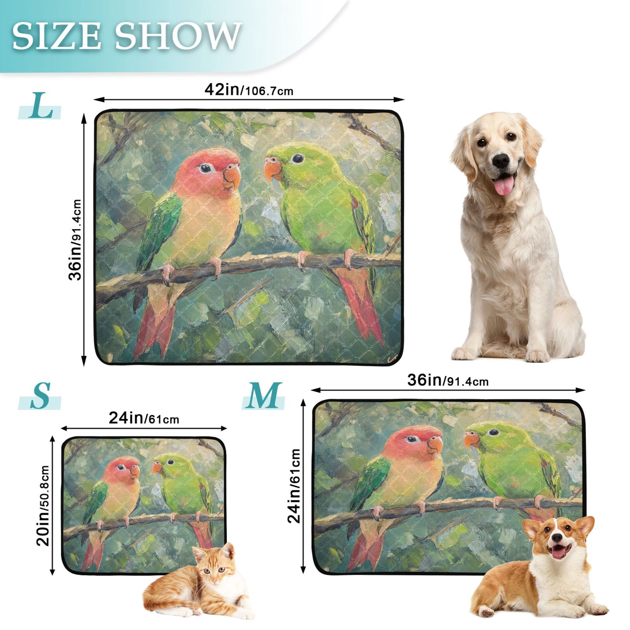 Qxltty Two Playful Parrots Cat litter Pads Pet Set of 3 Diaper Mats Center Anti-leakage Layer Absorbent Soft and Comfortable