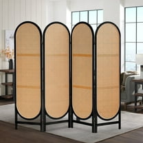 ALeesing 4 Panel Rattan Room Dividers, Folding Privacy Screens, No Installation Required, Black