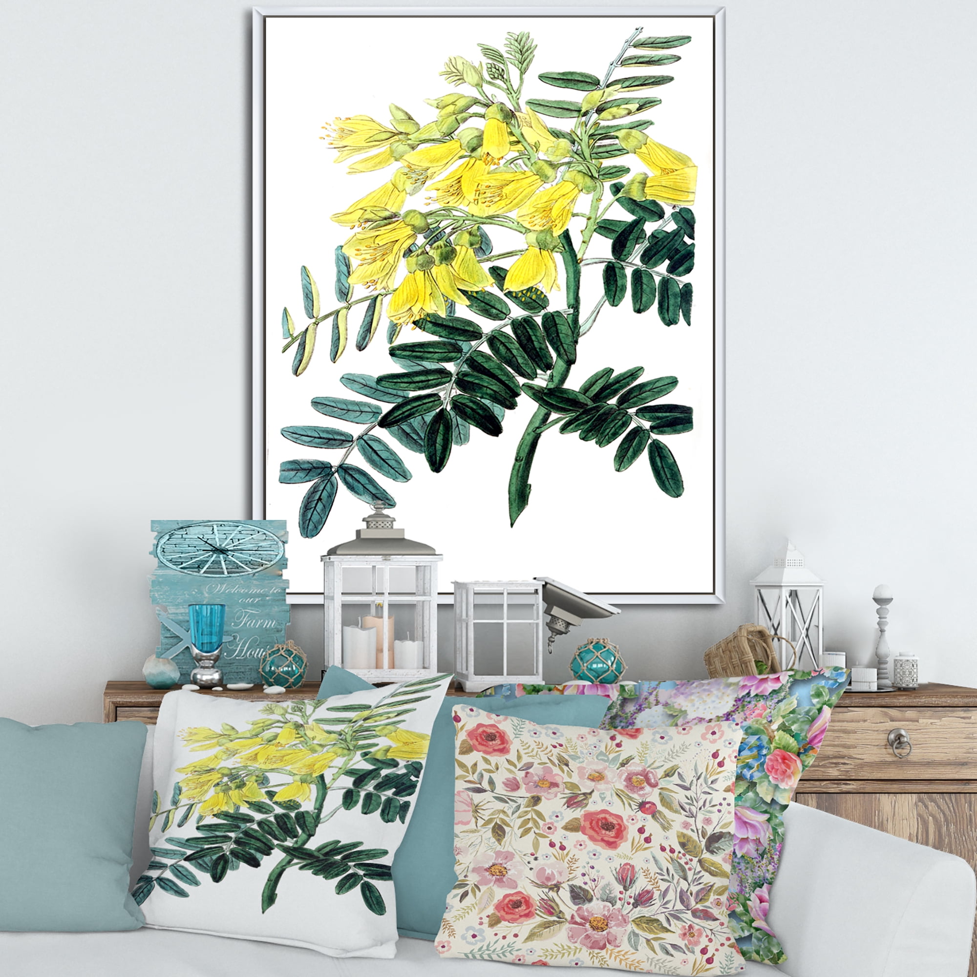 Designart 'Ancient Yellow Flower II' Traditional Framed Canvas Wall Art Print