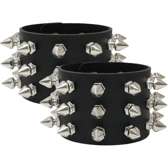 DESIGNICE Exaggerated Black Leather Rivet Spiked Studded Bracelet Gothic Punk Rock Biker Cuff Wrap Bangle Snap Button Metal Bracelet for Men Women