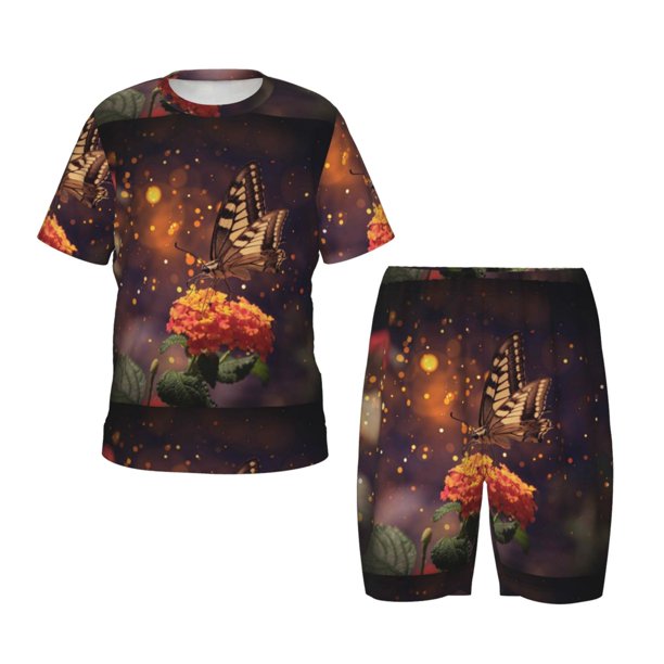 Balery Butterfly Sitting on a Flower Conjunto de Pijama Infantil de Manga Corta con Estampado – Ropa de Dormir de Algodón Suave-3X-Large