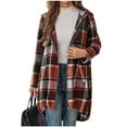 thumbnail image 6 of TKLPEHG Womens Plaid Jacket Full Zipper Casual Lapel Button Long Trench Coat Trendy Fall Winter Warm Clothing (Hot Pink,L), 6 of 6