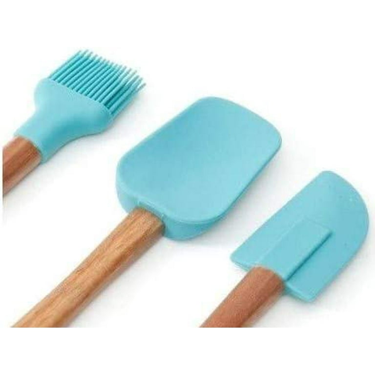 The Pioneer Woman Cowboy Rustic 3-Piece Silicone Head Utensil Set with Acacia Wood Handle Turquoise Blue