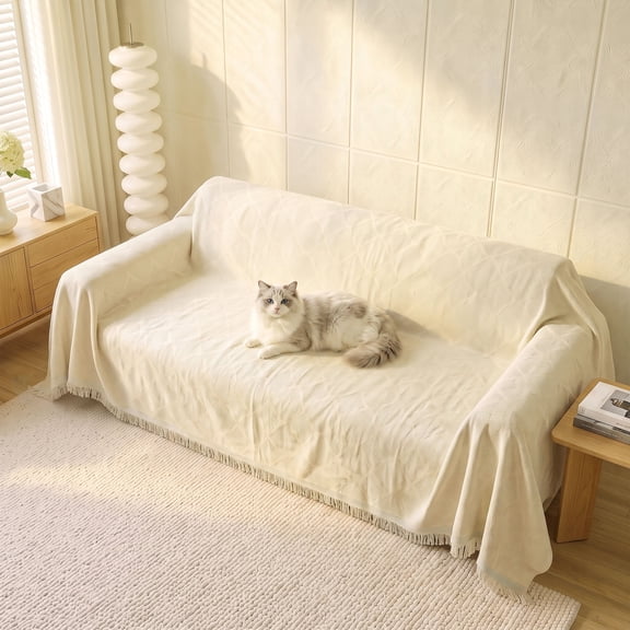 Avalution 71 x 118 inch Khaki Couch Covers for Sofa, Soft and Comfortable Covers for 2 Cushion Sofa, Washable Non-Slip Furniture Protector for Pets