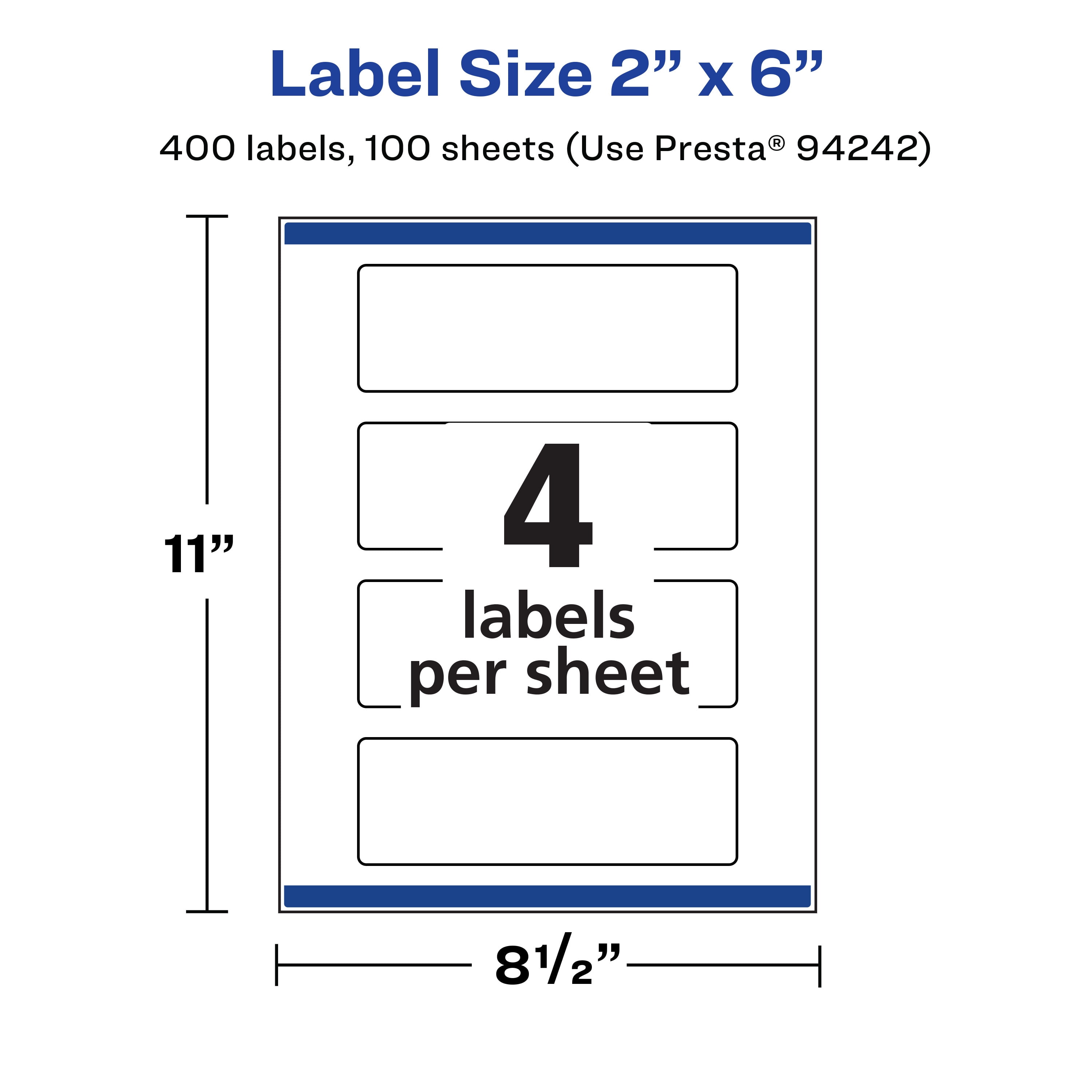 Avery Matte White Rectangle Labels, 2" x 6", 400 Labels