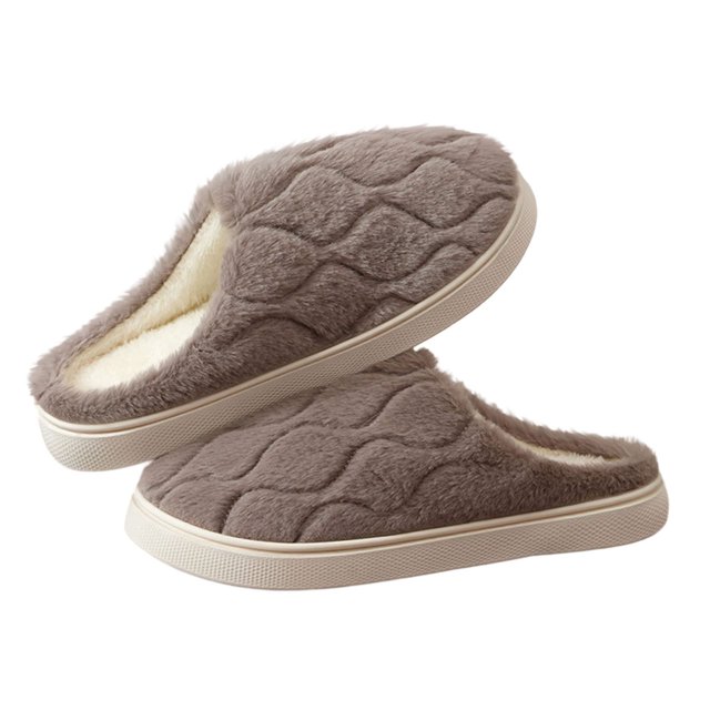 Xfvqtps Fuzzy Slippers for Men Close Toe Memory Foam Thick Soft Sole Non Slip Warm Furry Indoor House Slipper for Fall Winter Coffee
