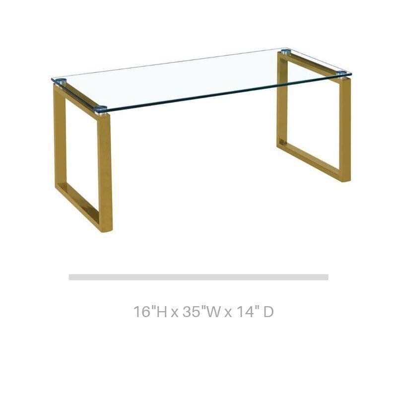 Gyna Large Coffee Table – Elegant Glass Top with Shiny Gold Legs, Modern Design