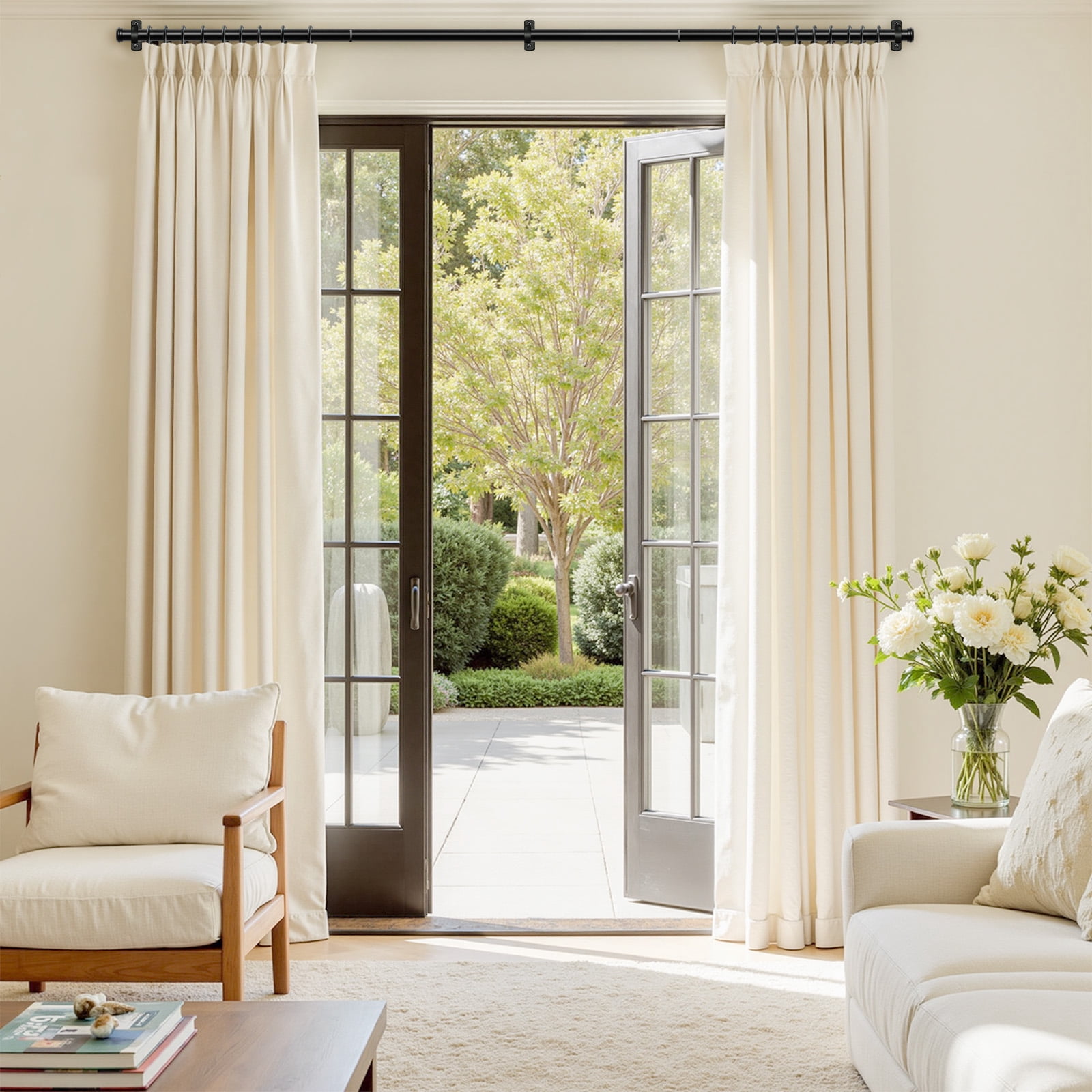 1" Rust-Resistant Curtain Rod,Black Curtain Rods for Windows 72" to 144", End Indoor/Outdoor Single Curtain Rod