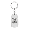 thumbnail image 1 of Less Talk More Fishing Stainless Steel or 18k Gold Premium Swivel Dog Tag Keychain, 1 of 8