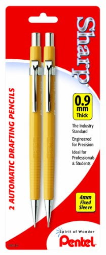 2/Pack P209BP2K6 0.9 mm Yellow Barrel PENTEL Sharp Mechanical Drafting Pencil 