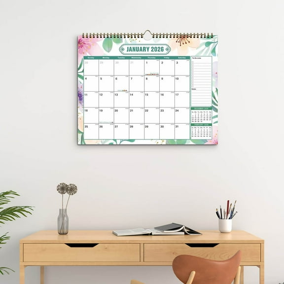 Upgraded 2026 Calendar,2026 Wall Calendar 12 Months from Jan. 2026 - Jun. 2027, Monthly Wall Calendar 2026 Large, 15" x 11.8", Spiral Binding, Holidays,Thick Paper, Beautiful Flowers Design A