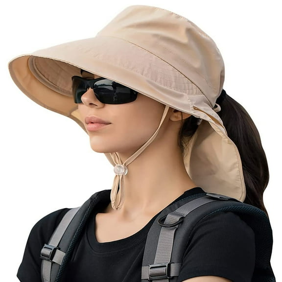 Women's Wide Brim Sun Hat with Neck Flap, UPF 50+ Hiking Hunting Fishing Hat（Army Green）