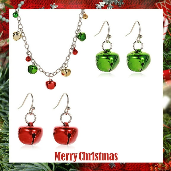 Raindrops 3PCS Earring and Necklace Set Holiday Jewelry Assorted Color Bell Accessories for Women Christmas Prom Party